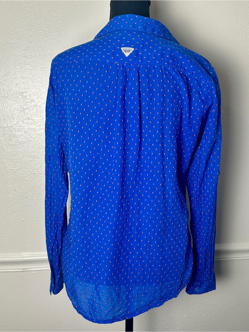 Women's Royal Blue Button-Down Shirt with Subtle Dot Print - Picture 4 of 10